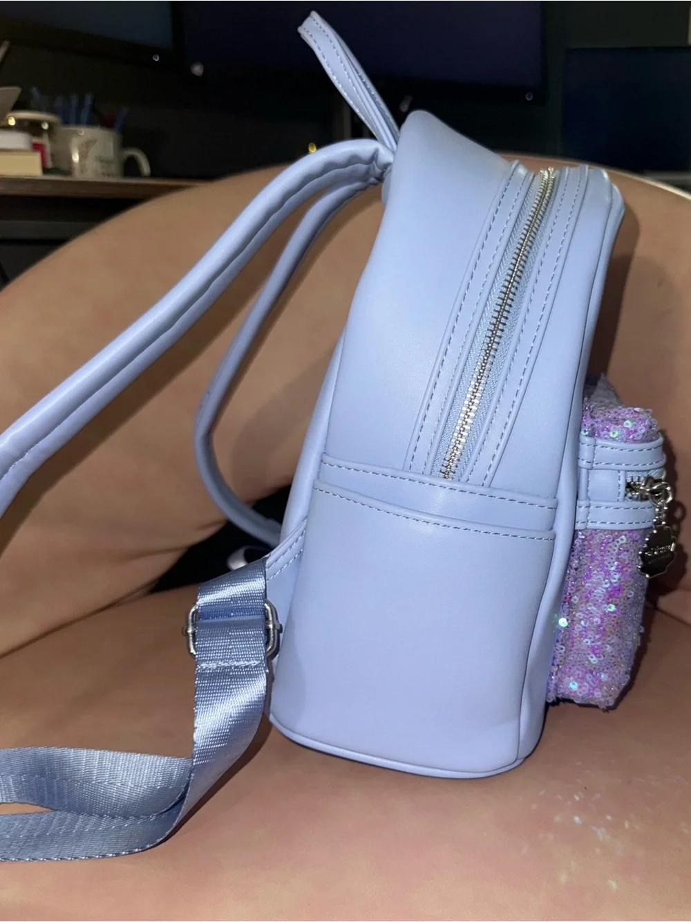 Loungefly White Mini Backpack with Pink Iridescent Sequin Pocket